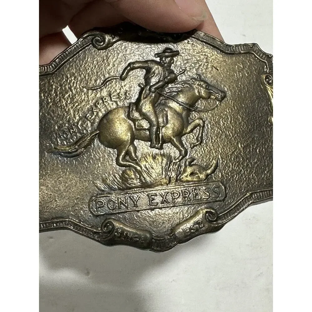 Vintage Pony Express Mens Belt Buckle‎ Rider Commemorative Brass